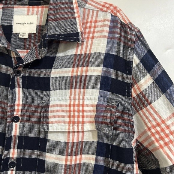 American Eagle Mens Seriously Soft Plaid Button Up Shirt Blue Long Sleeve Size M - Picture 3 of 9